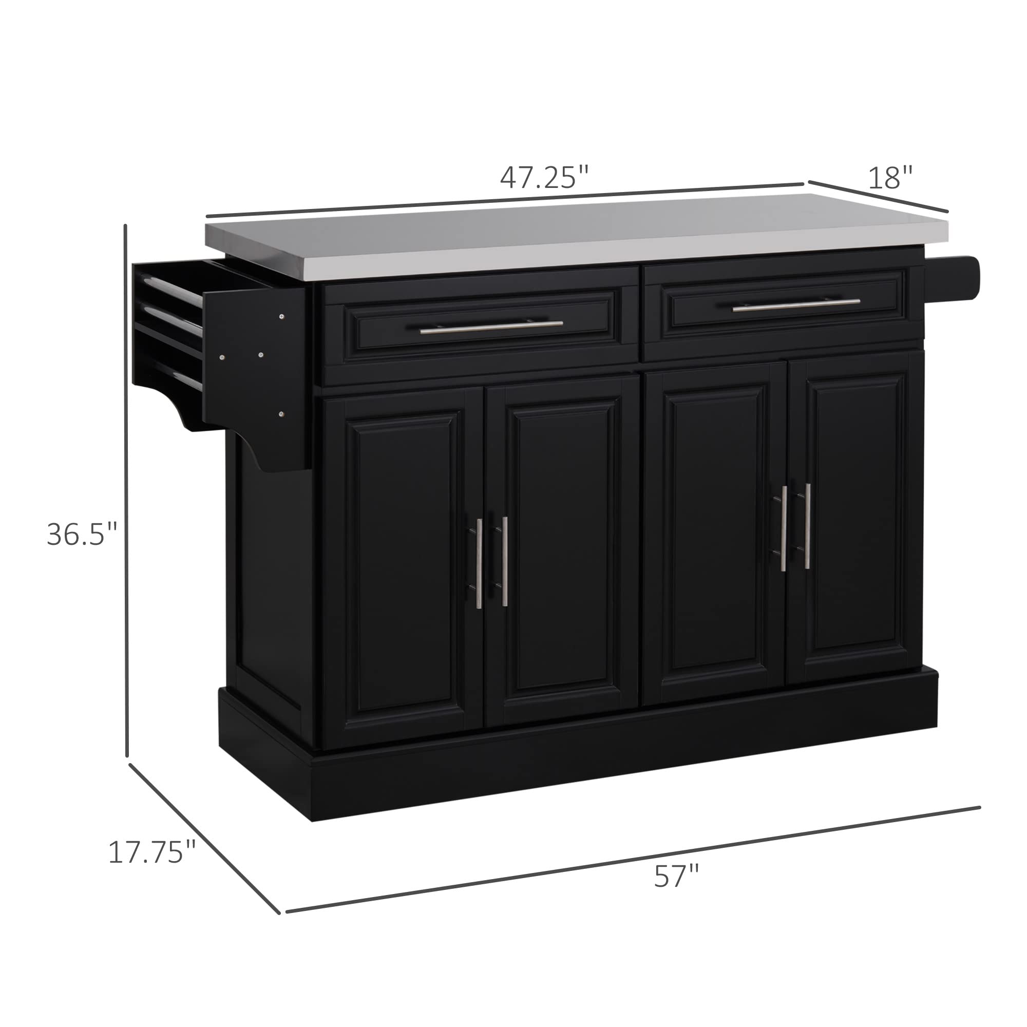 HomCom Rolling Kitchen Island with Storage, Portable Kitchen Cart with Stainless Steel Top - B071YMR7FJ-1