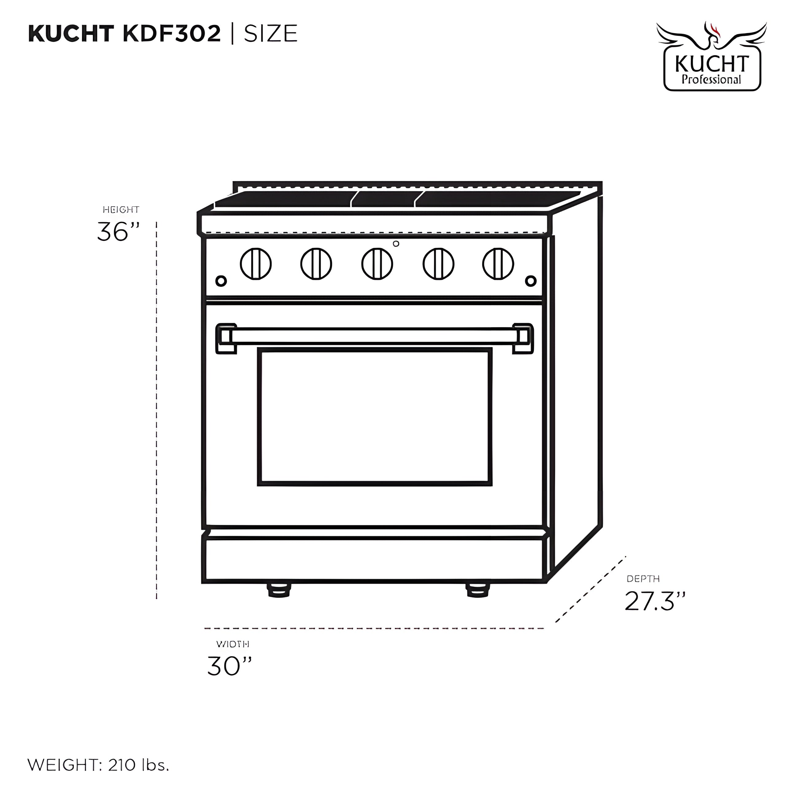 Kucht 30" Pro-Style Natural Gas Dual Fuel Range with 4 Burners in Gray - KDF302-GR