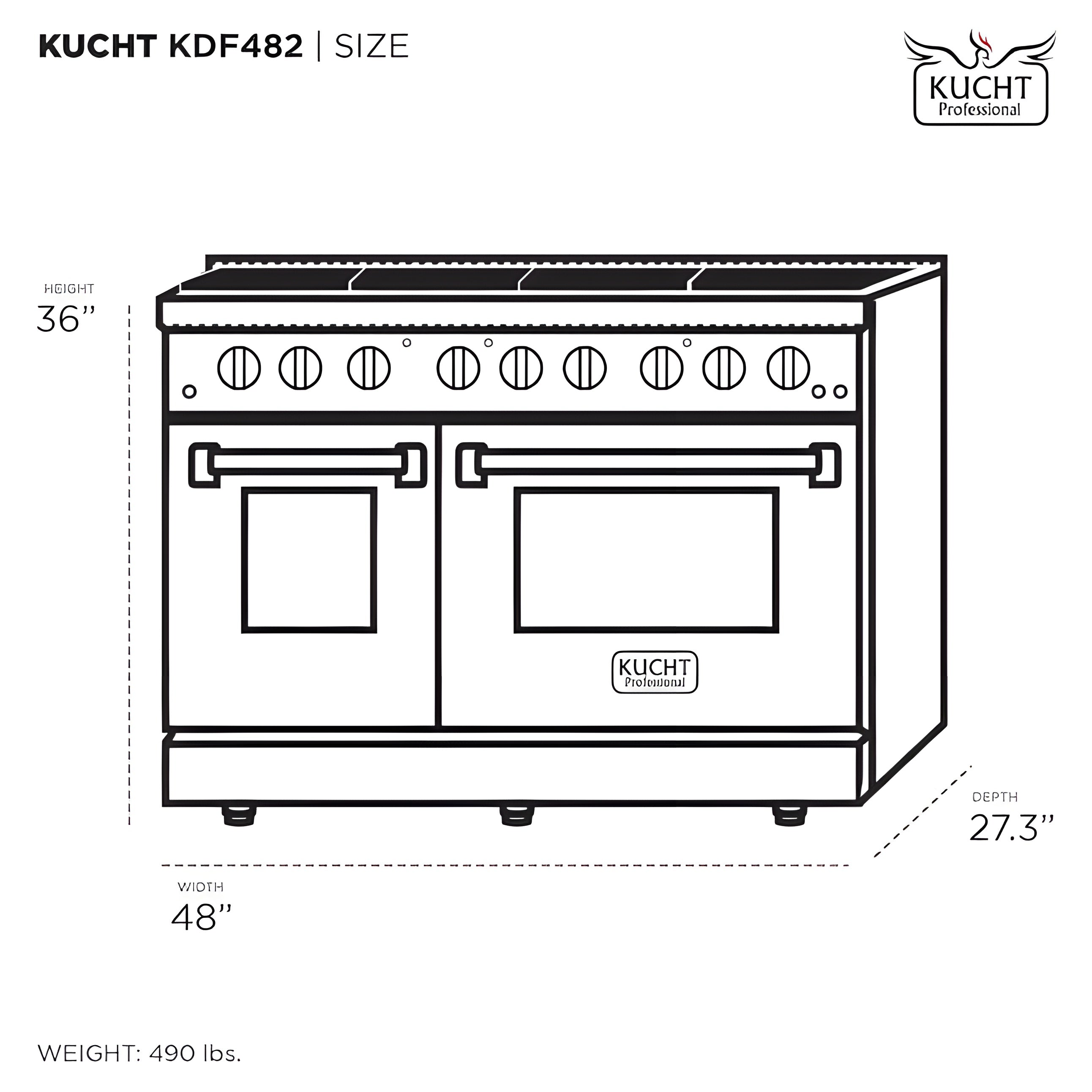 Kucht 48" Pro-Style Natural Gas Dual Fuel Range with 4 Burners in Stainless Steel - KDF482-S