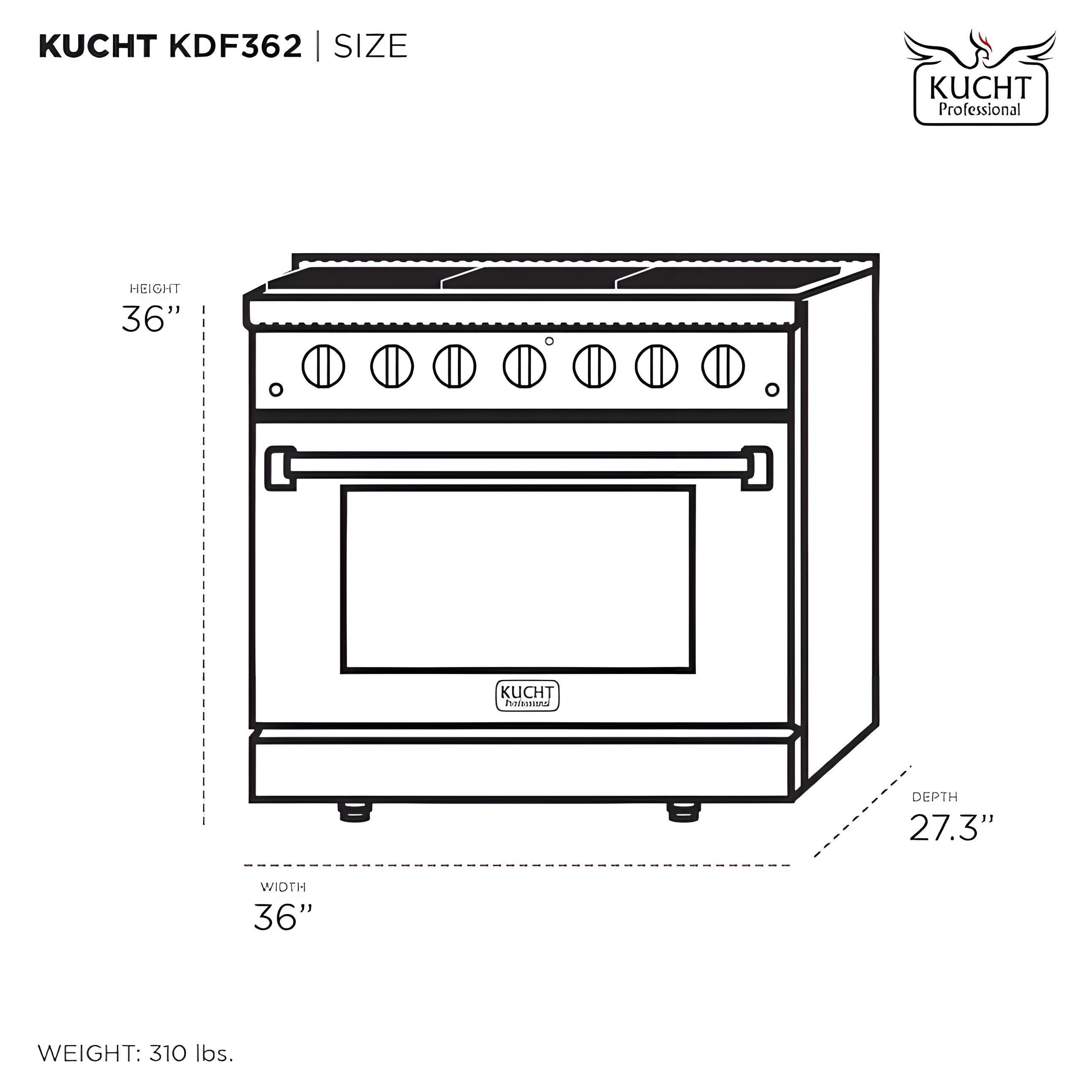 Kucht 36" Pro-Style Natural Gas Dual Fuel Range with 4 Burners in White - KDF362-W