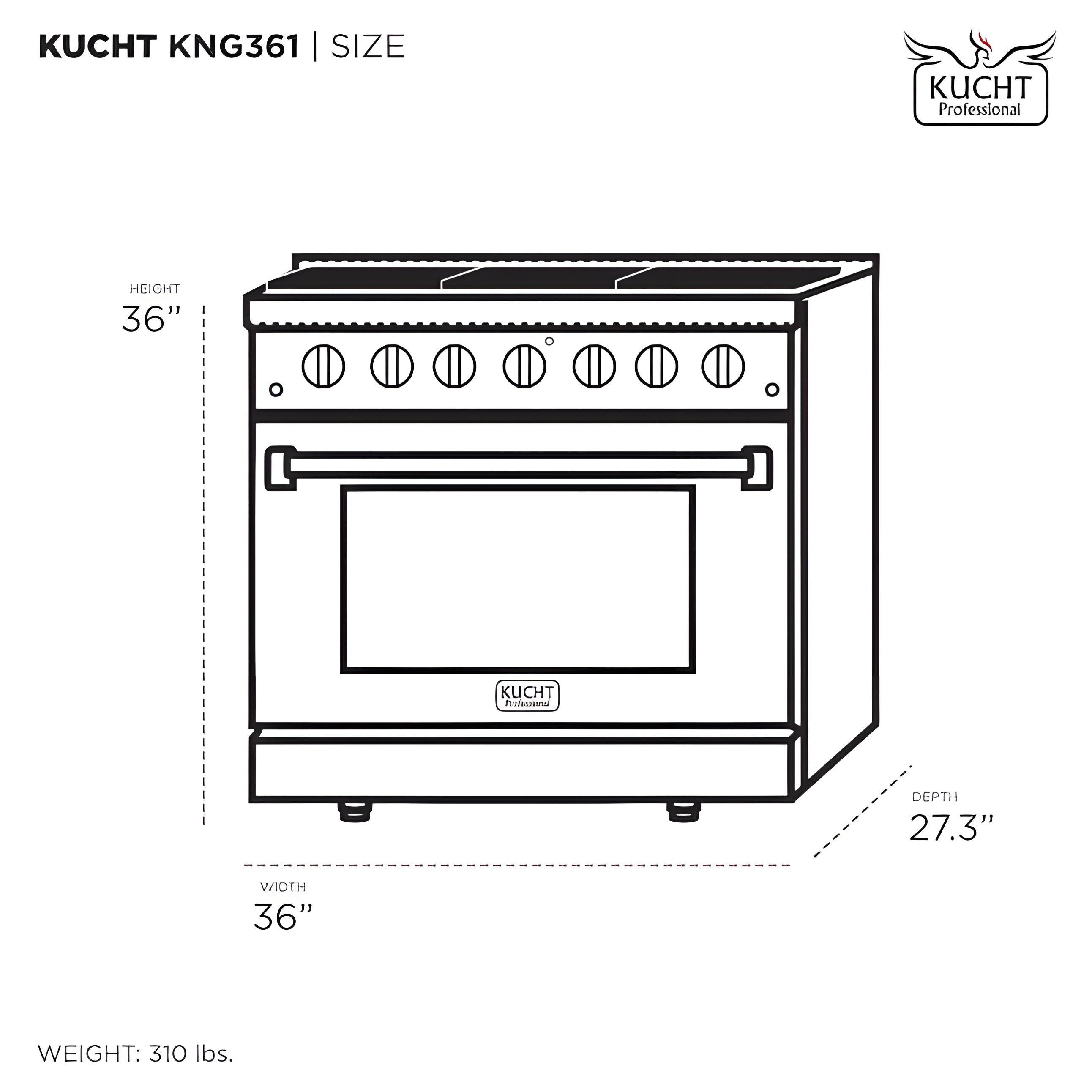 Kucht Professional 36" 5.2 cu ft. Natural Gas Range in Olive Green with Silver Accents - KNG361-OG