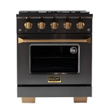 Kucht Gemstone Professional 30" 4.2 cu. ft. Dual Fuel Range in Titanium Stainless Steel with Gold Accents - KED304