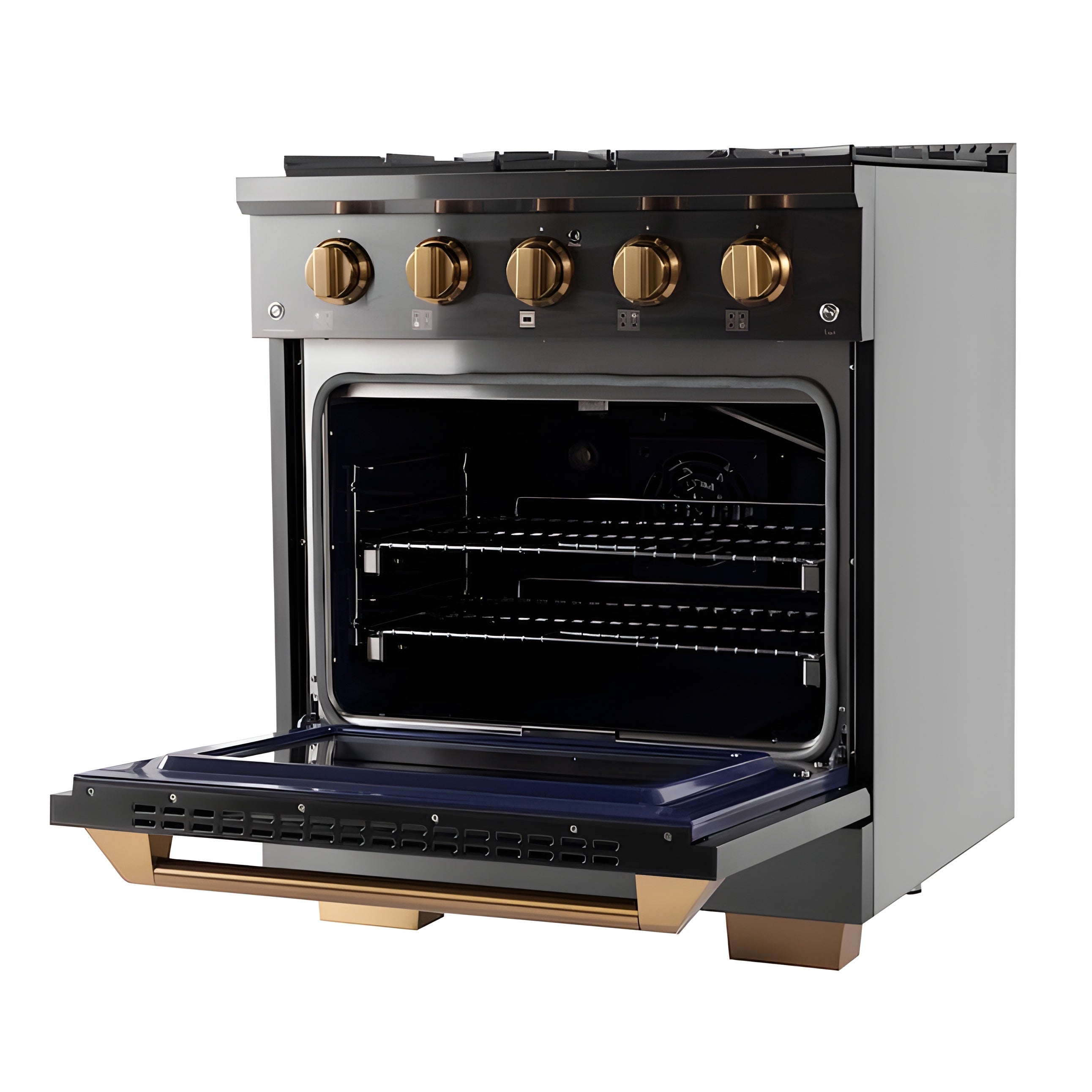 Kucht Gemstone Professional 30" 4.2 cu. ft. Natural Gas Range in Titanium Stainless Steel with Gold Accents - KEG303