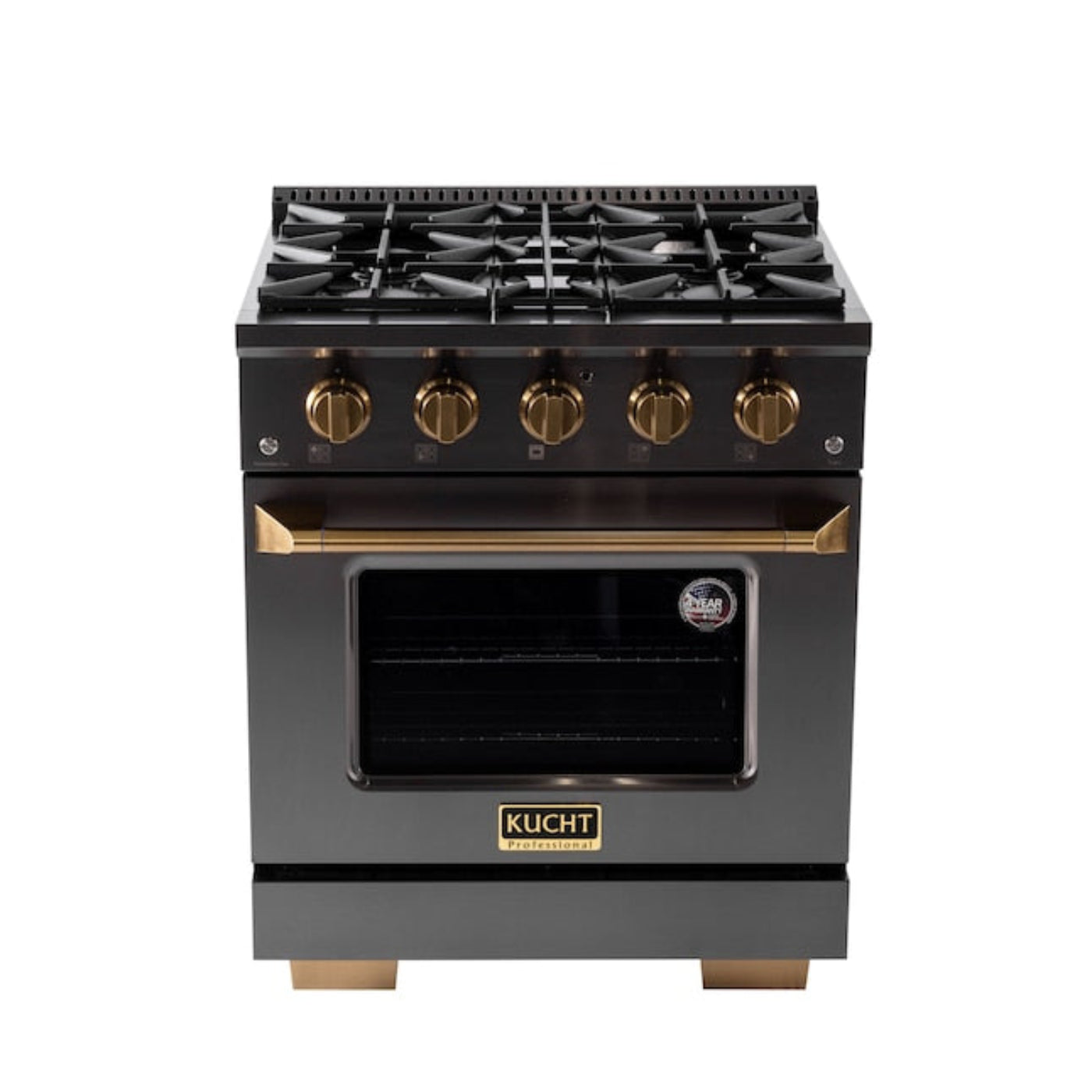 Kucht Gemstone Professional 30" 4.2 cu. ft. Propane Gas Range in Titanium Stainless Steel with Gold Accents -KEG303/LP