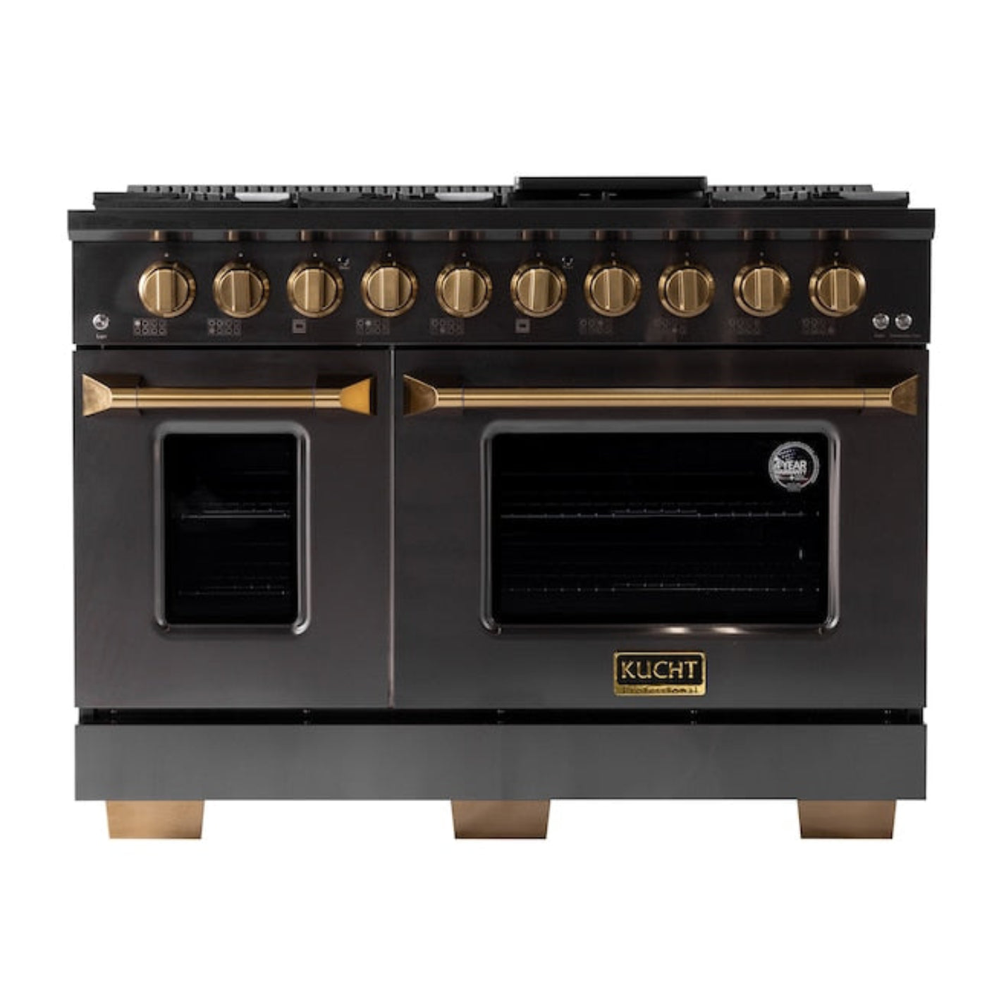 Kucht Gemstone Professional 48" 6.7 cu. ft. Propane Gas Range in Titanium Stainless Steel with Gold Accents - KEG483/LP