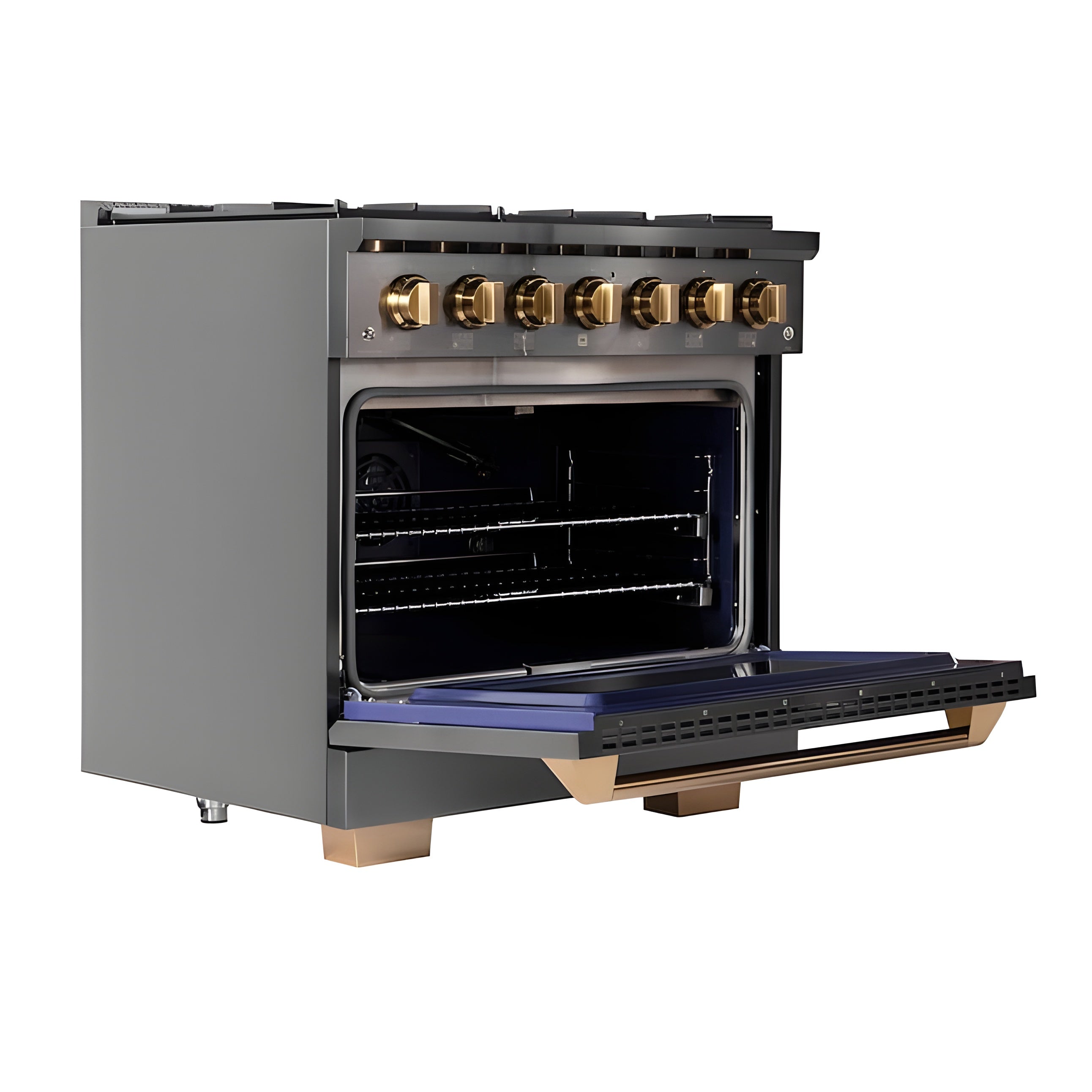 Kucht Gemstone Professional 36" 5.2 cu. ft. Natural Gas Range in Titanium Stainless Steel with Gold Accents - KEG363