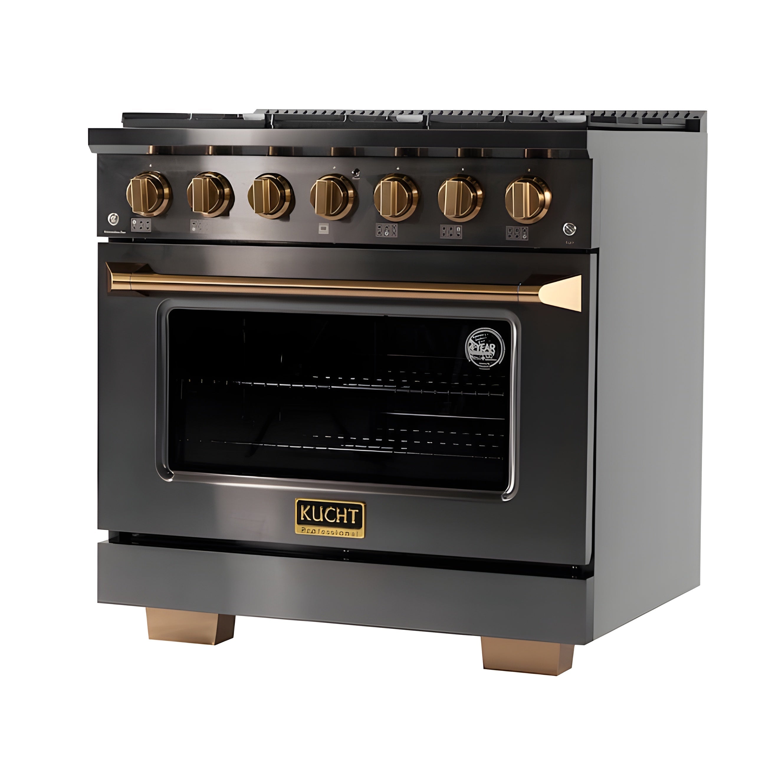 Kucht Gemstone Professional 36" 5.2 cu. ft. Natural Gas Range in Titanium Stainless Steel with Gold Accents - KEG363