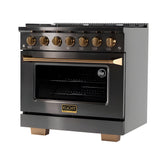Kucht Gemstone Professional 36" 5.2 cu. ft. Natural Gas Range in Titanium Stainless Steel with Gold Accents - KEG363