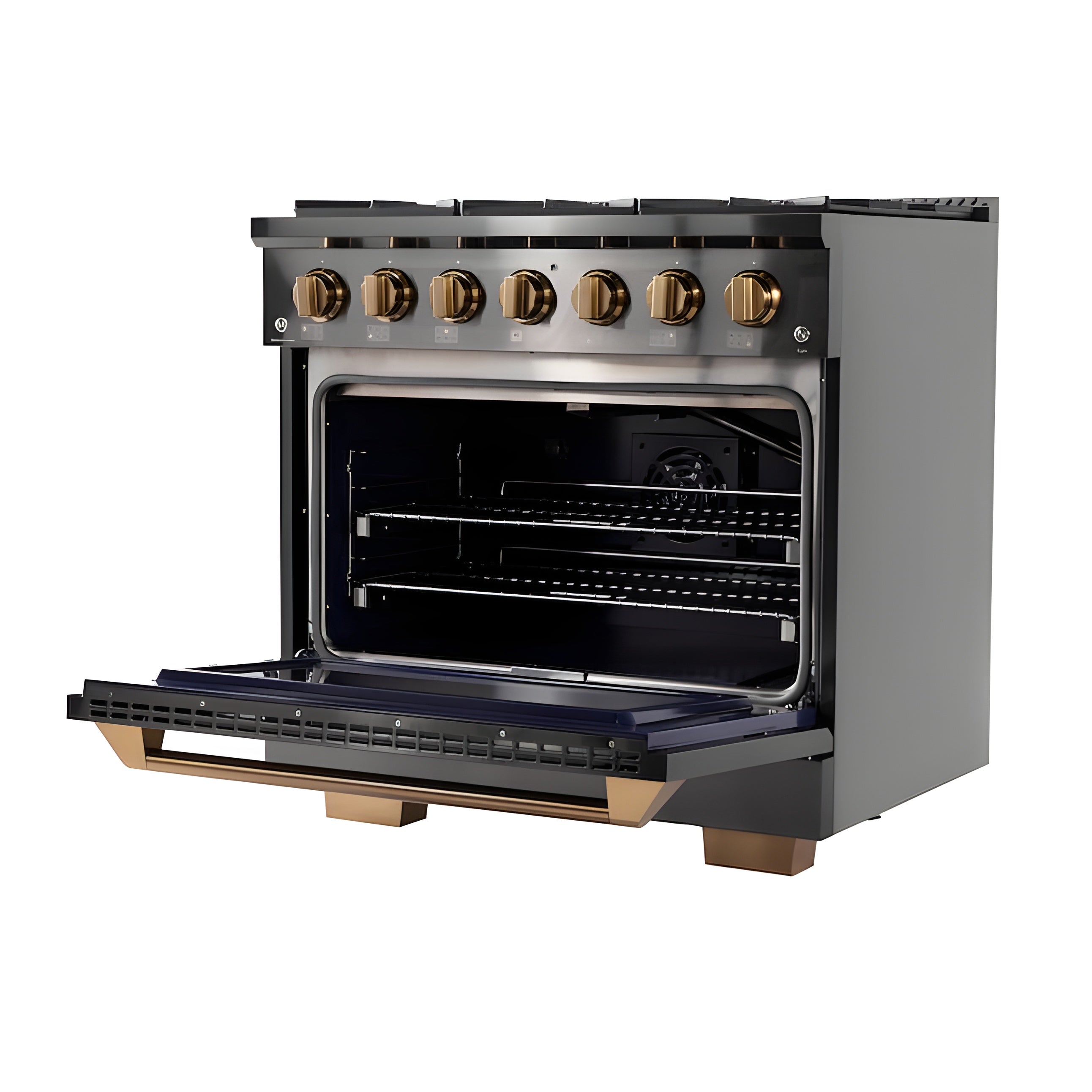 Kucht Gemstone Professional 36" 5.2 cu. ft. Natural Gas Range in Titanium Stainless Steel with Gold Accents - KEG363