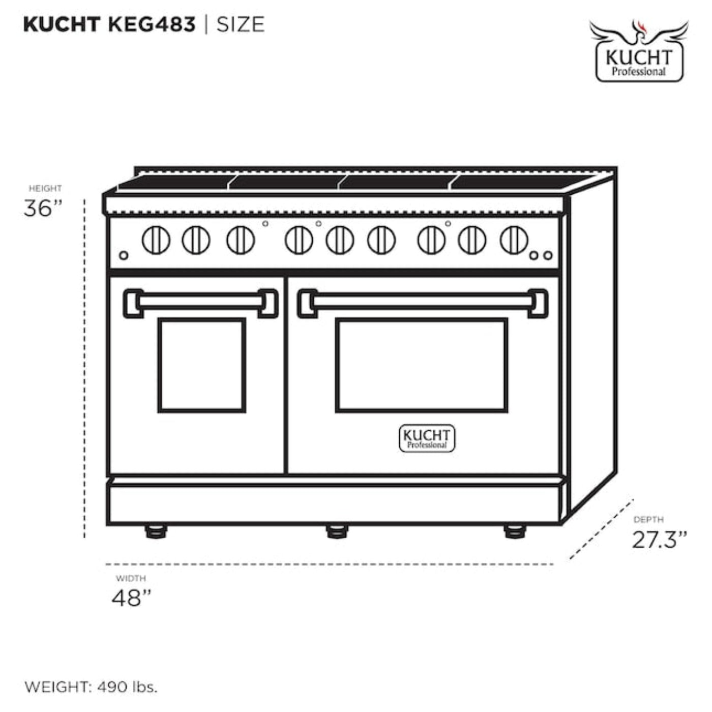 Kucht Professional 36" 5.2 cu. ft. Propane Gas Range in Black with True Simmer Burners - KFX3600X/LP-BK