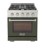Kucht Professional 30" 4.2 cu. ft. Natural Gas Range in Olive Green with True Simmer Burners - KFX3000X-G