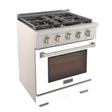 Kucht Professional 30" 4.2 cu. ft. Natural Gas Range in White with Silver Accents - KFX300-W