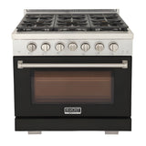 Kucht Professional 36" 5.2 cu. ft. Natural Gas Range in Black with Silver Accents - KFX360-BK