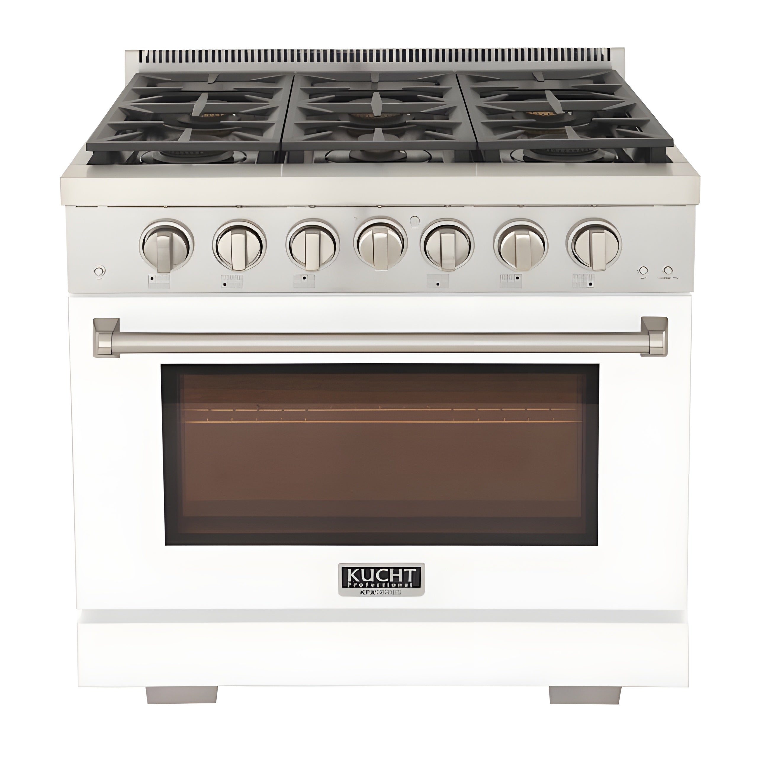 Kucht Professional 36" 5.2 cu. ft. Natural Gas Range in White with Silver Accents - KFX360-W