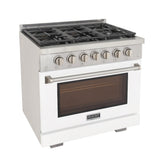 Kucht Professional 36" 5.2 cu. ft. Natural Gas Range in White with True Simmer Burners - KFX3600X-W