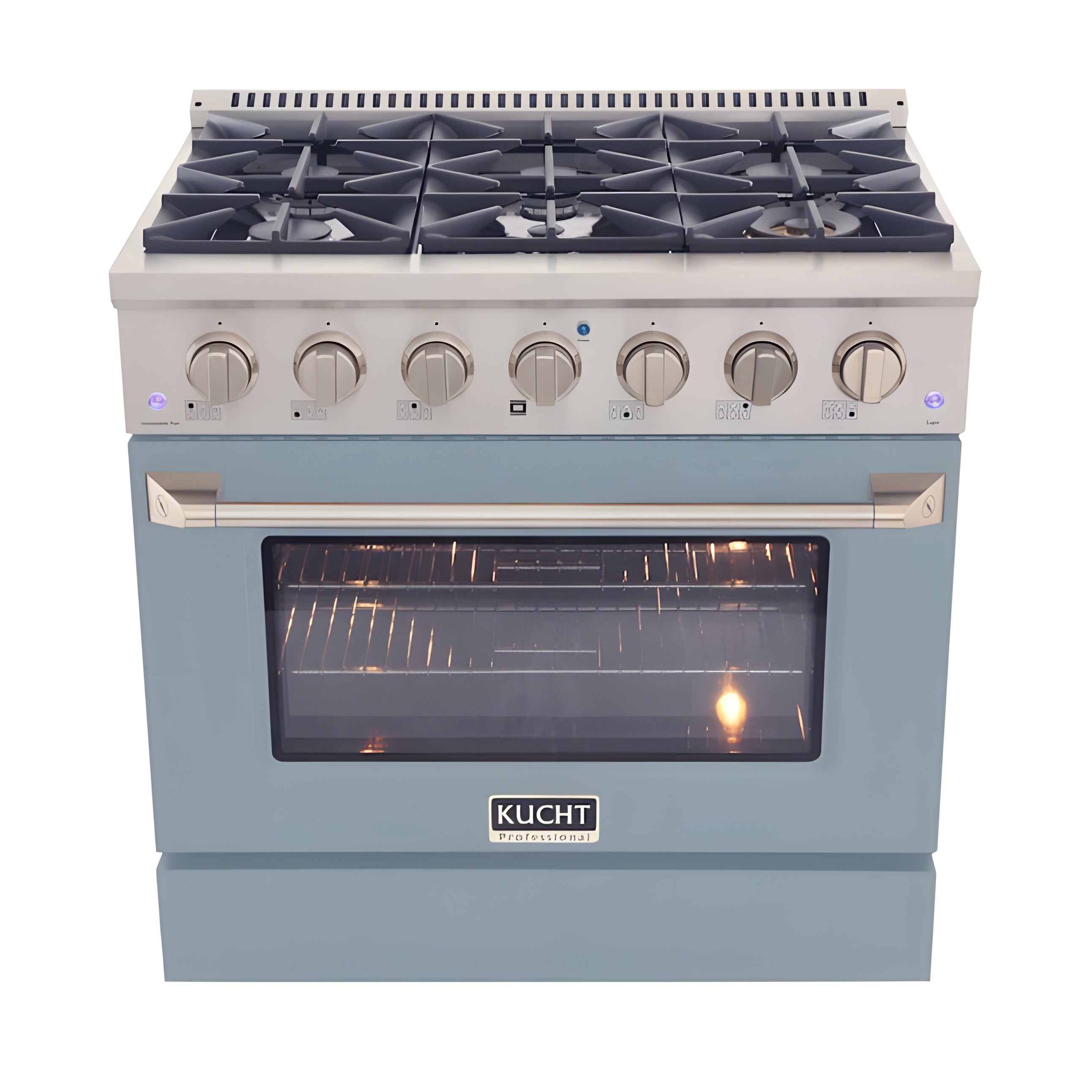 Kucht Professional 36" 5.2 cu ft. Natural Gas Range in Light Blue with Silver Accents - KNG361-LB