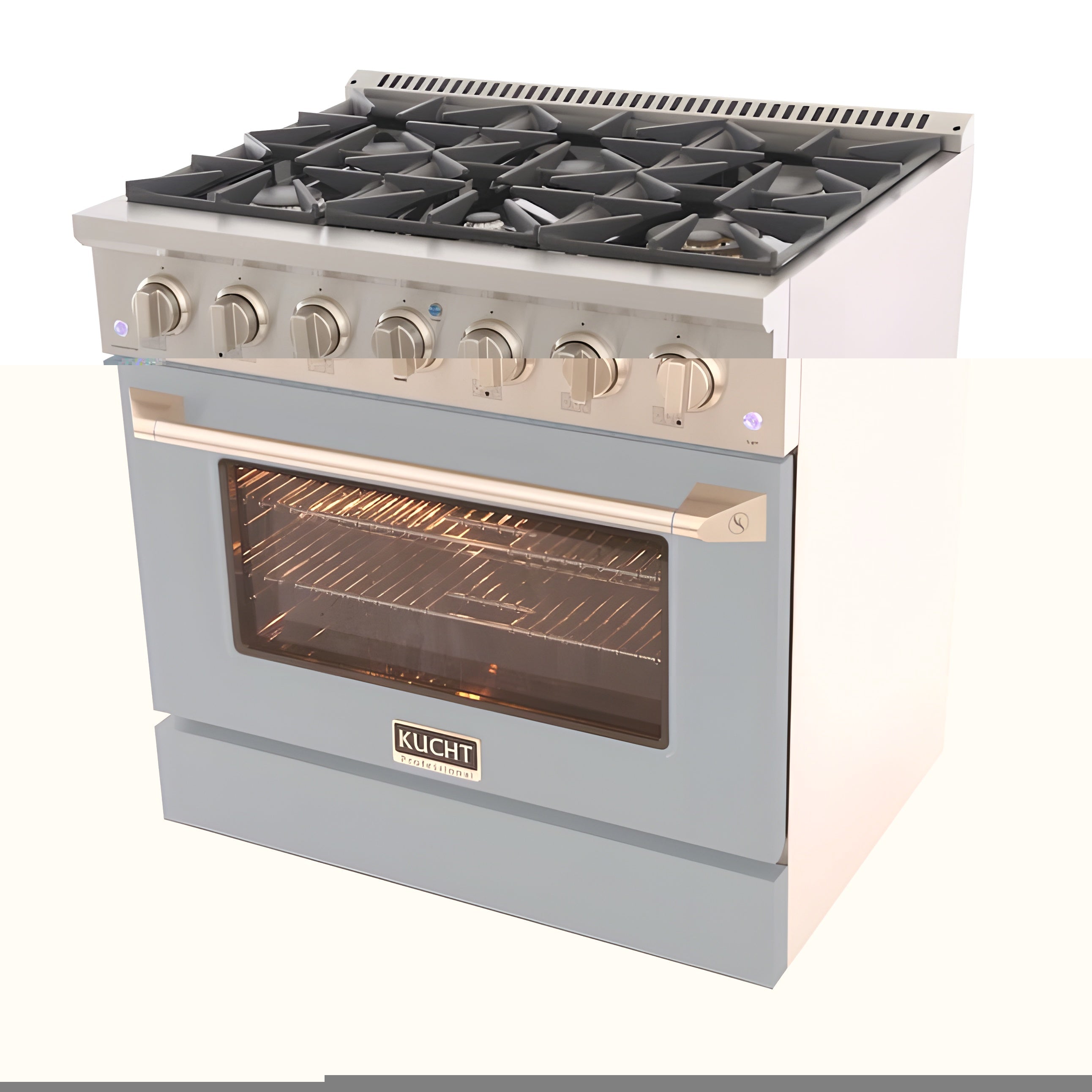 Kucht Professional 36" 5.2 cu ft. Natural Gas Range in Light Blue with Silver Accents - KNG361-LB