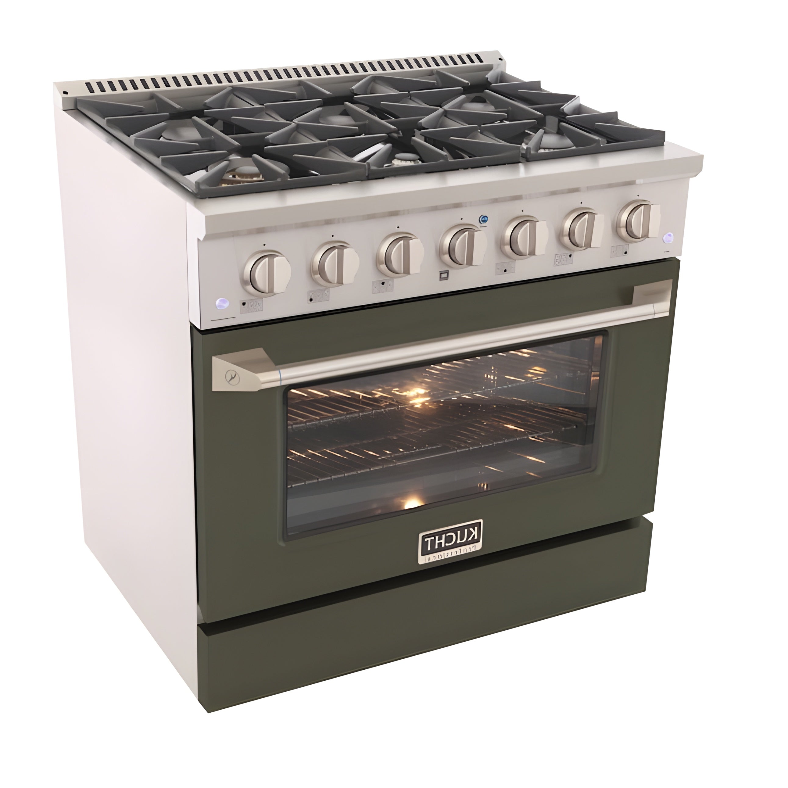 Kucht 36" Pro-Style Natural Gas Dual Fuel Range with 4 Burners in Olive Green - KDF362-OG