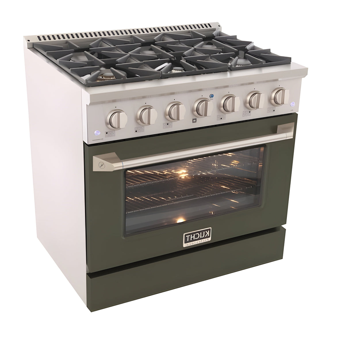 Kucht Professional 36" 5.2 cu ft. Natural Gas Range in Olive Green with Silver Accents - KNG361-OG