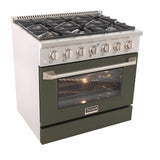 Kucht Professional 36" 5.2 cu ft. Natural Gas Range in Olive Green with Silver Accents - KNG361-OG