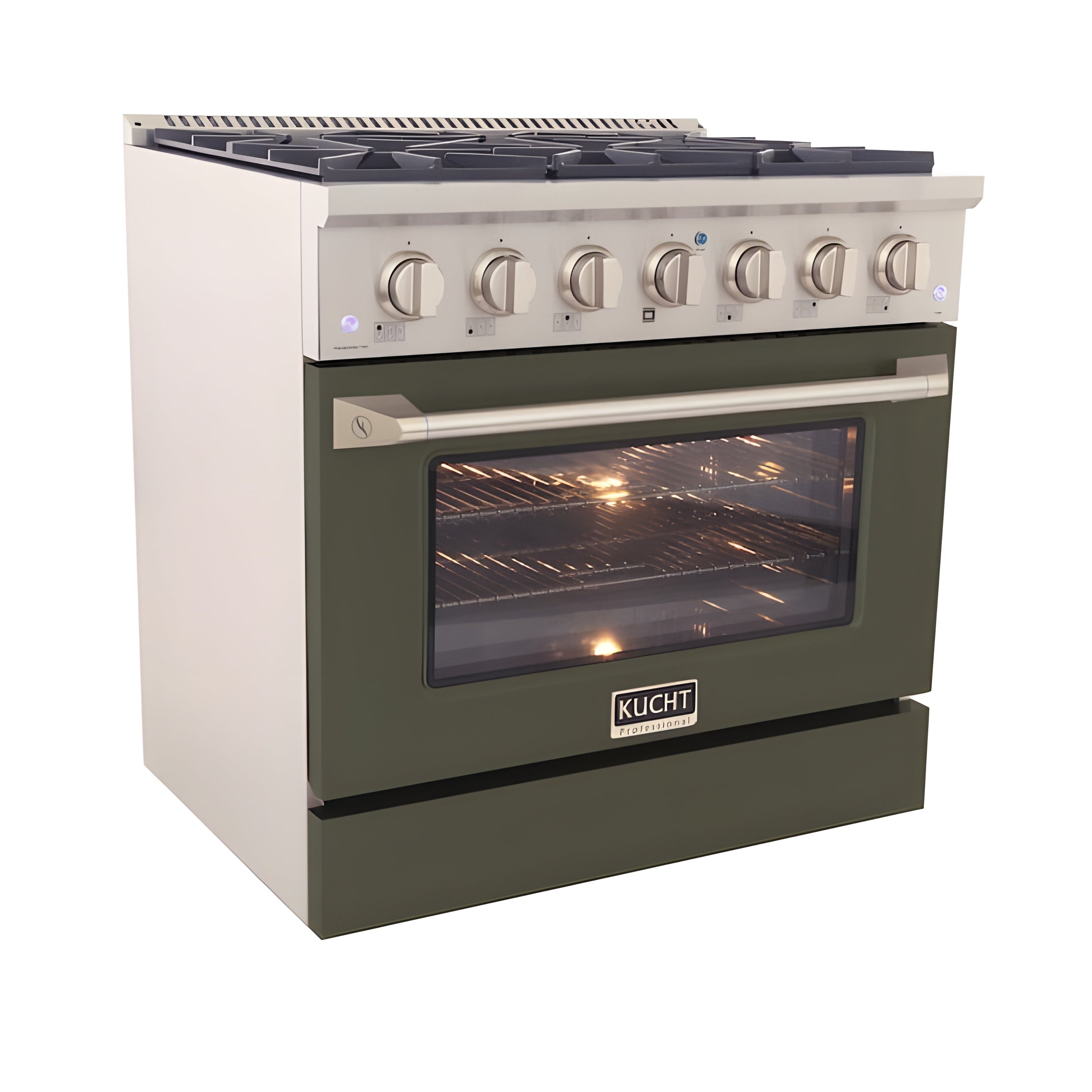 Kucht Professional 36" 5.2 cu ft. Natural Gas Range in Olive Green with Silver Accents - KNG361-OG