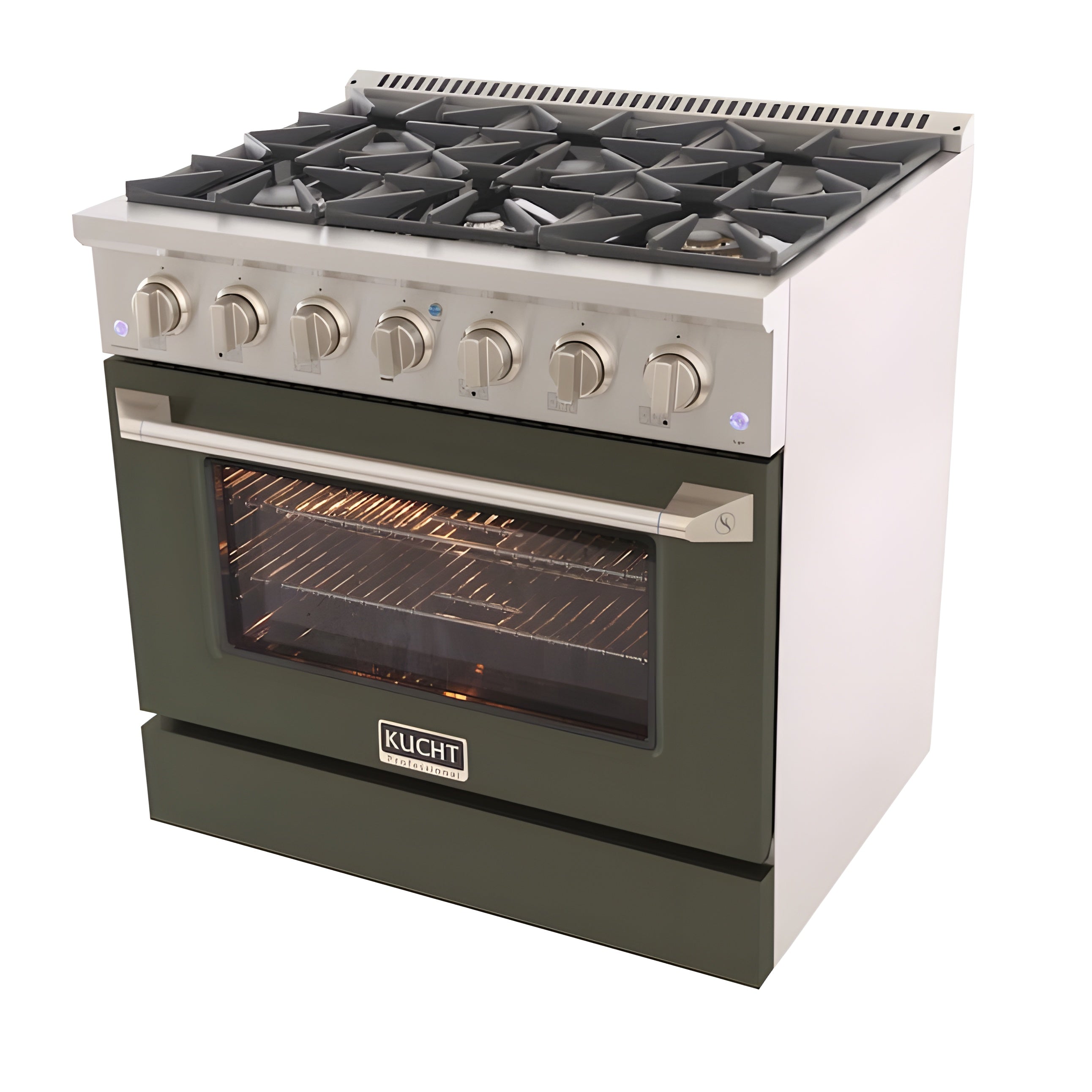 Kucht 36" Pro-Style Natural Gas Dual Fuel Range with 4 Burners in Olive Green - KDF362-OG