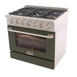 Kucht 36" Pro-Style Natural Gas Dual Fuel Range with 4 Burners in Olive Green - KDF362-OG