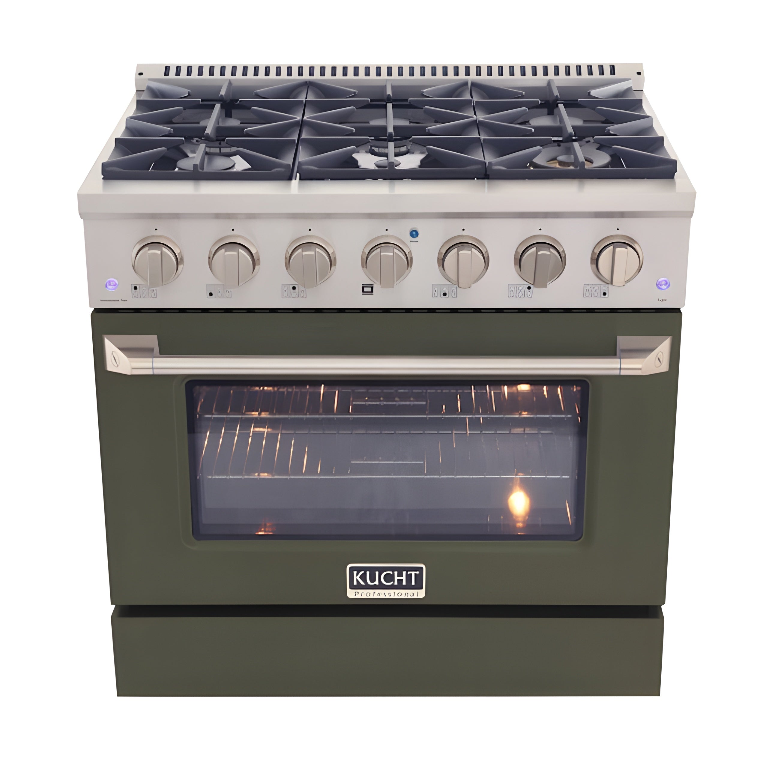 Kucht 36" Pro-Style Natural Gas Dual Fuel Range with 4 Burners in Olive Green - KDF362-OG