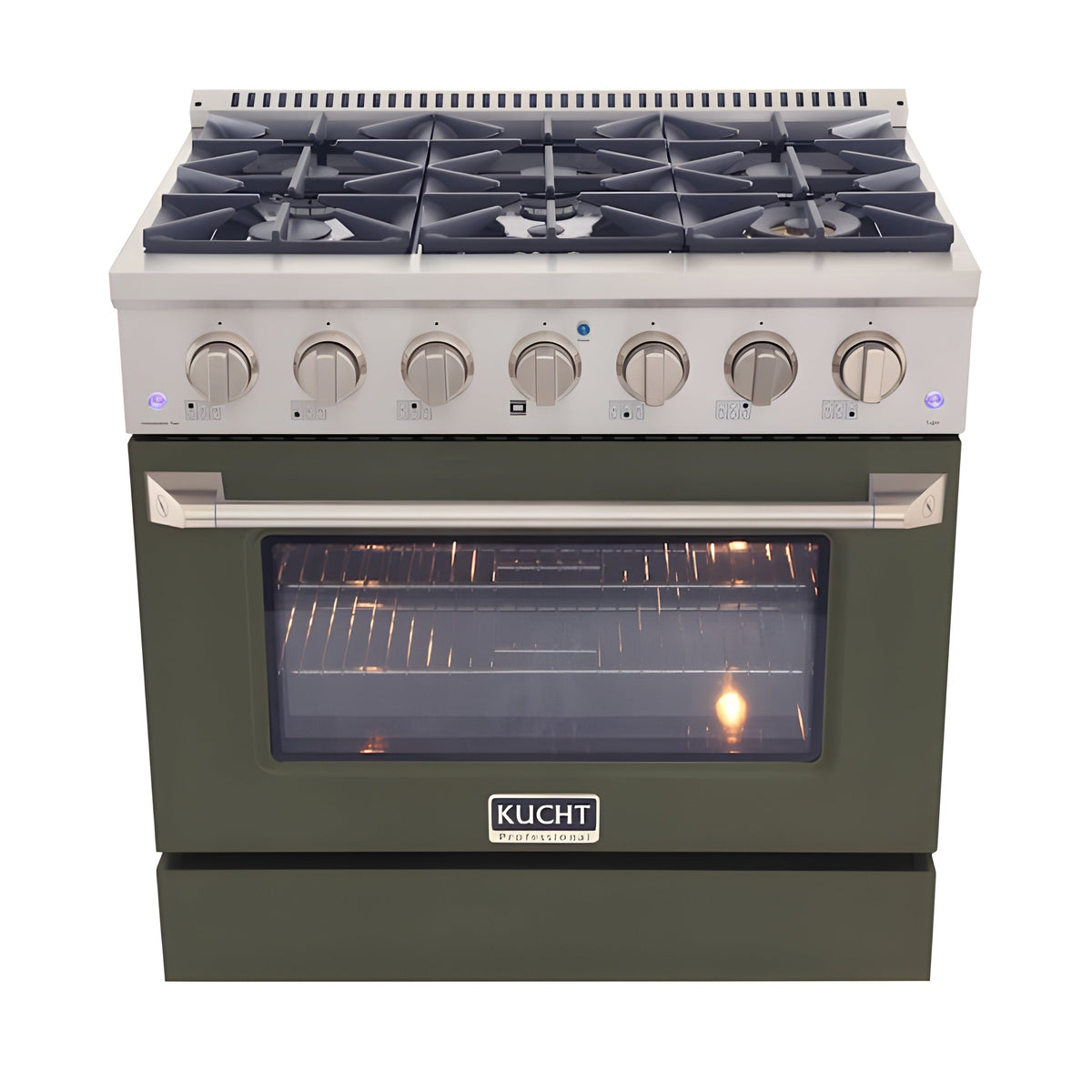 Kucht 36" Pro-Style Natural Gas Dual Fuel Range with 4 Burners in Olive Green - KDF362-OG