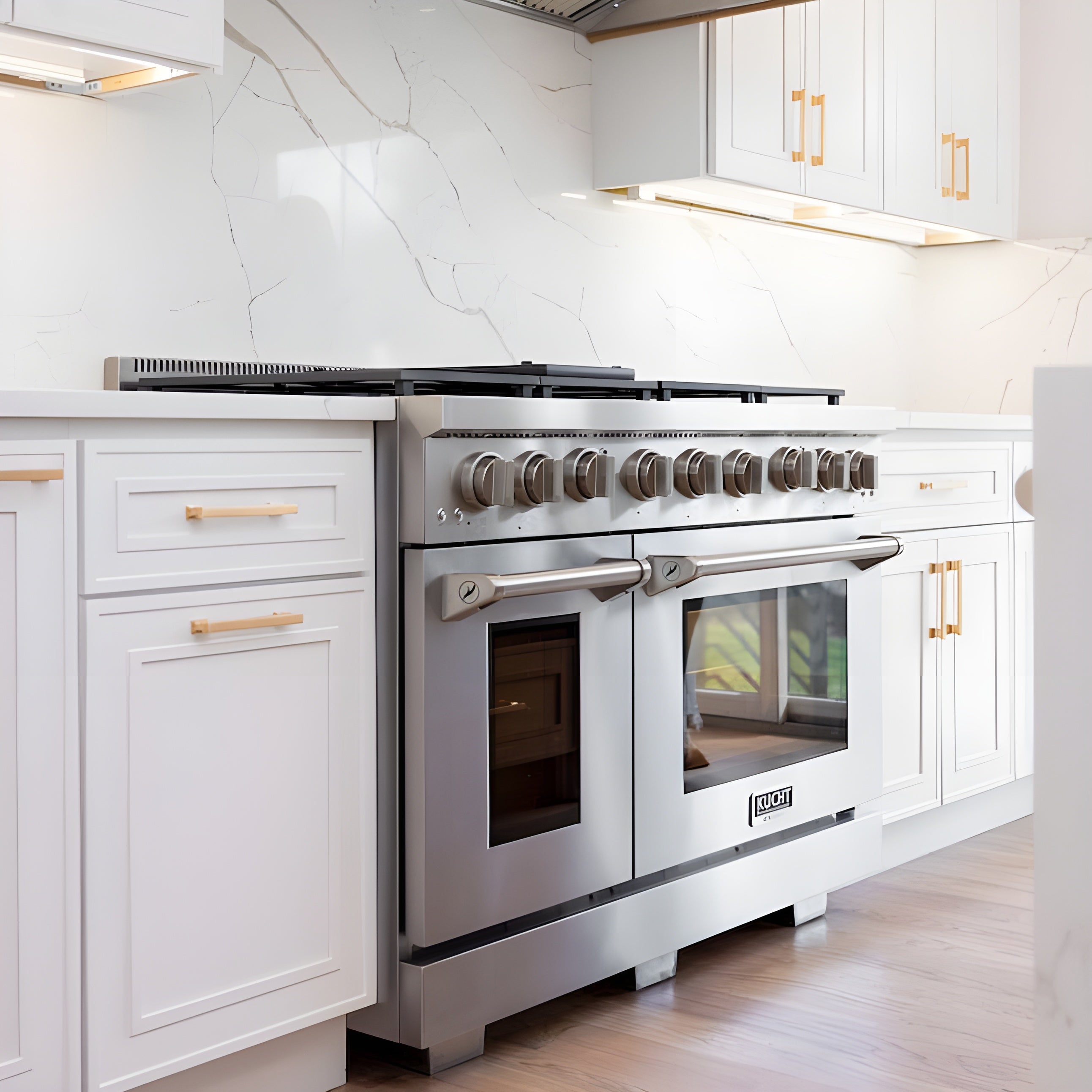 Kucht Appliance Package - 48 inch Propane Gas Range in Stainless Steel and Wall Range Hood - AP-KFX480/LP