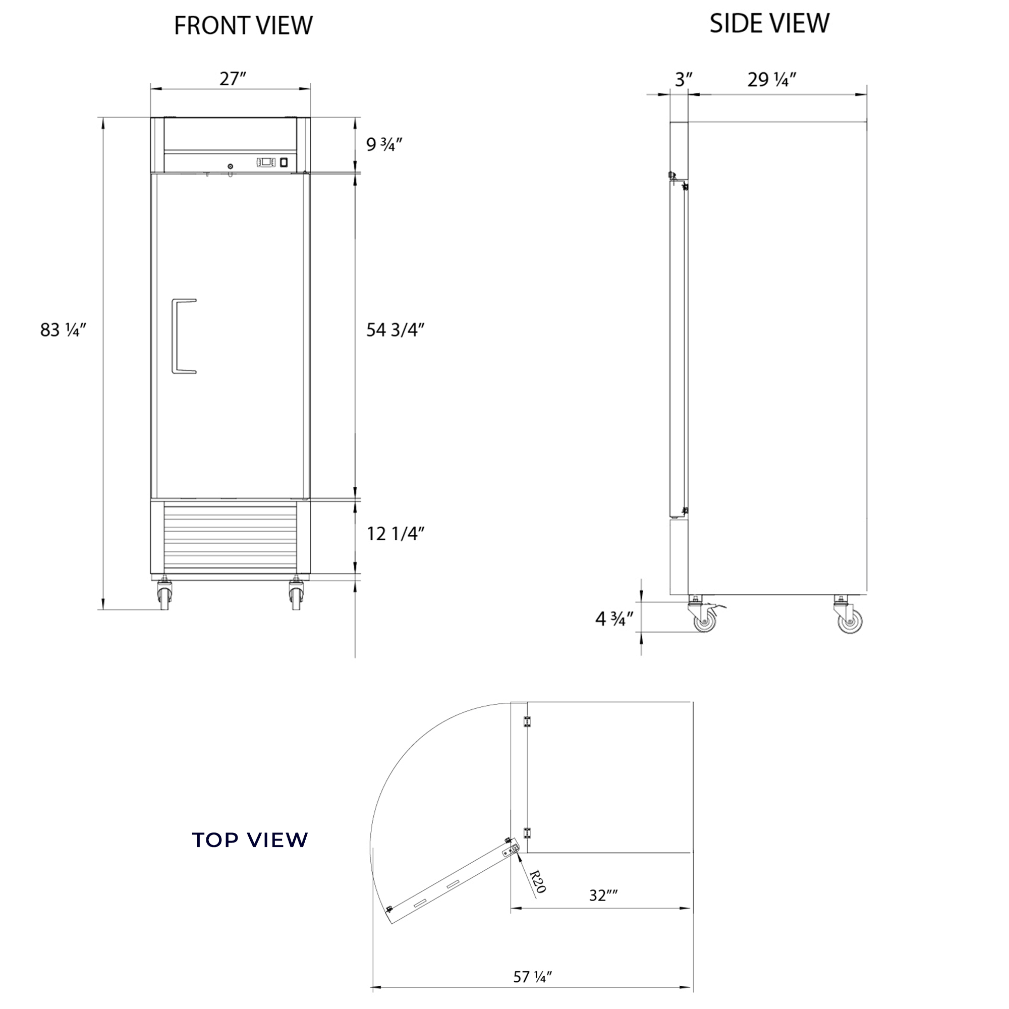 Frigos 27" Reach-In Refrigerator, Solid Single Door, 21 Cu Ft - FG-RF-1D