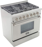 Kucht Professional 36 in. 5.2 cu ft. Natural Gas Range with Silver Knobs - KRG3618U-S