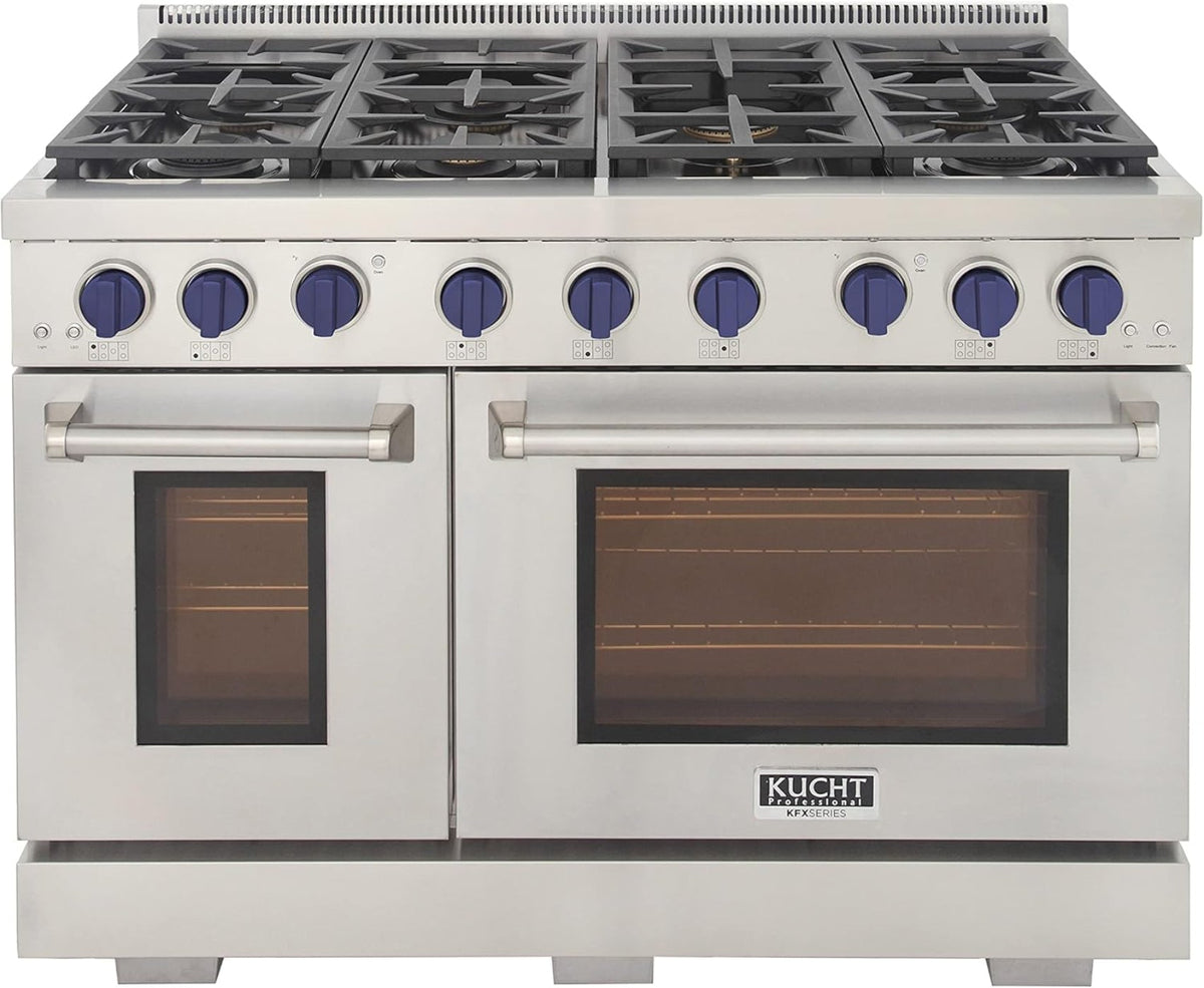 Kucht Professional 48" 6.7 cu. ft. Propane Gas Range in Stainless Steel with Blue Accents - KFX480/LP-B