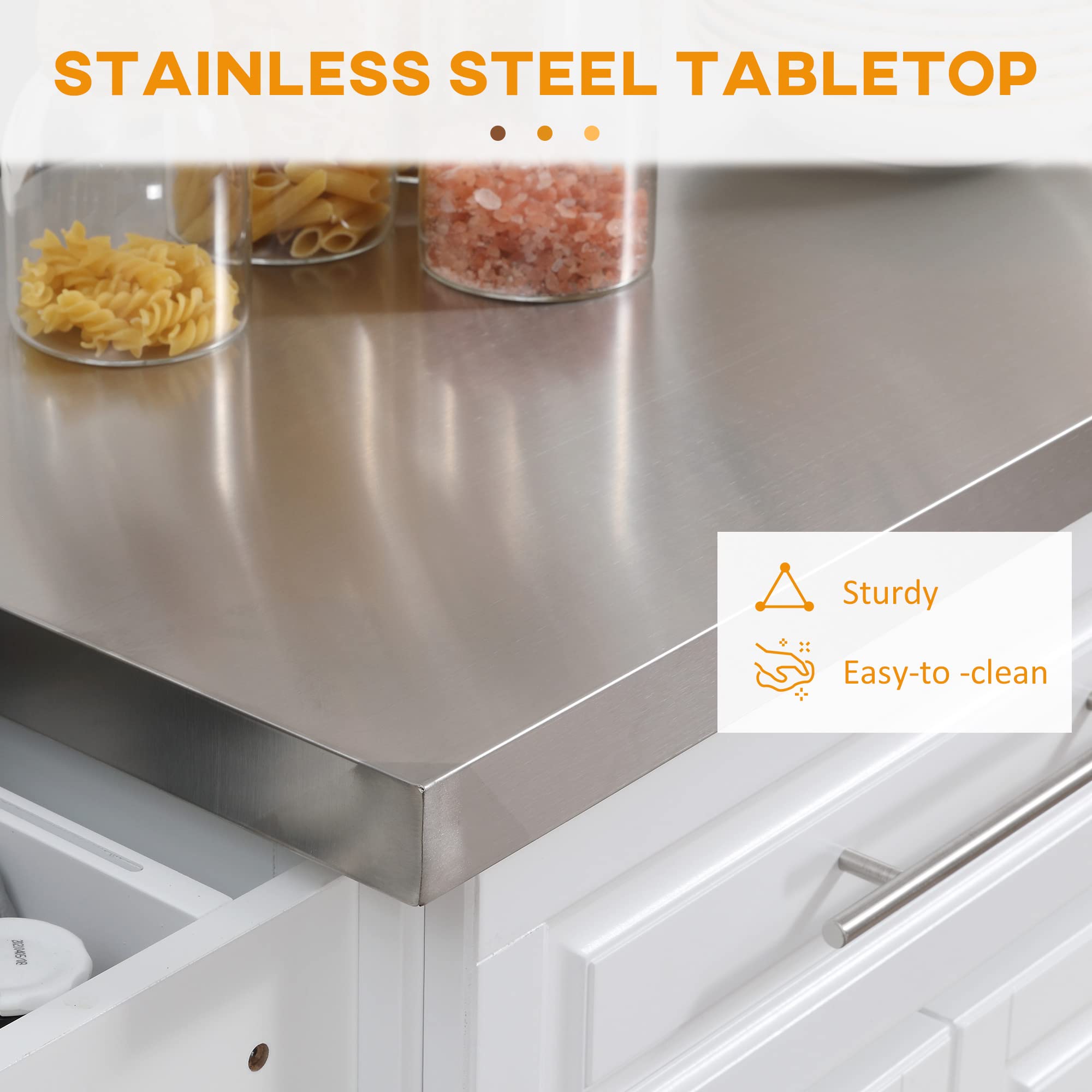 HomCom Rolling Kitchen Island with Storage, Portable Kitchen Cart with Stainless Steel Top - B072NZ5T92