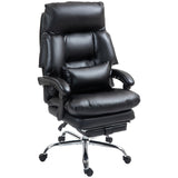 HomCom Overstuffed Executive Office Chair, High Back Desk Chair with Swivel Wheels, Foot Rest, Thick Padded, Reclining PU Leather Computer Chair, Black - B0DPPLWH67