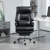 HomCom Overstuffed Executive Office Chair, High Back Desk Chair with Swivel Wheels, Foot Rest, Thick Padded, Reclining PU Leather Computer Chair, Black - B0DPPLWH67