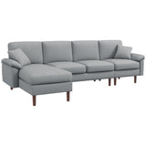 HomCom Fabric Sectional Couch with Reversible Sleeper Sofa, Modern L Shaped Sectional Sofa with Pillows, Wooden Legs for Living Room, Apartment and Office, Gray - B0CVX1N2B8