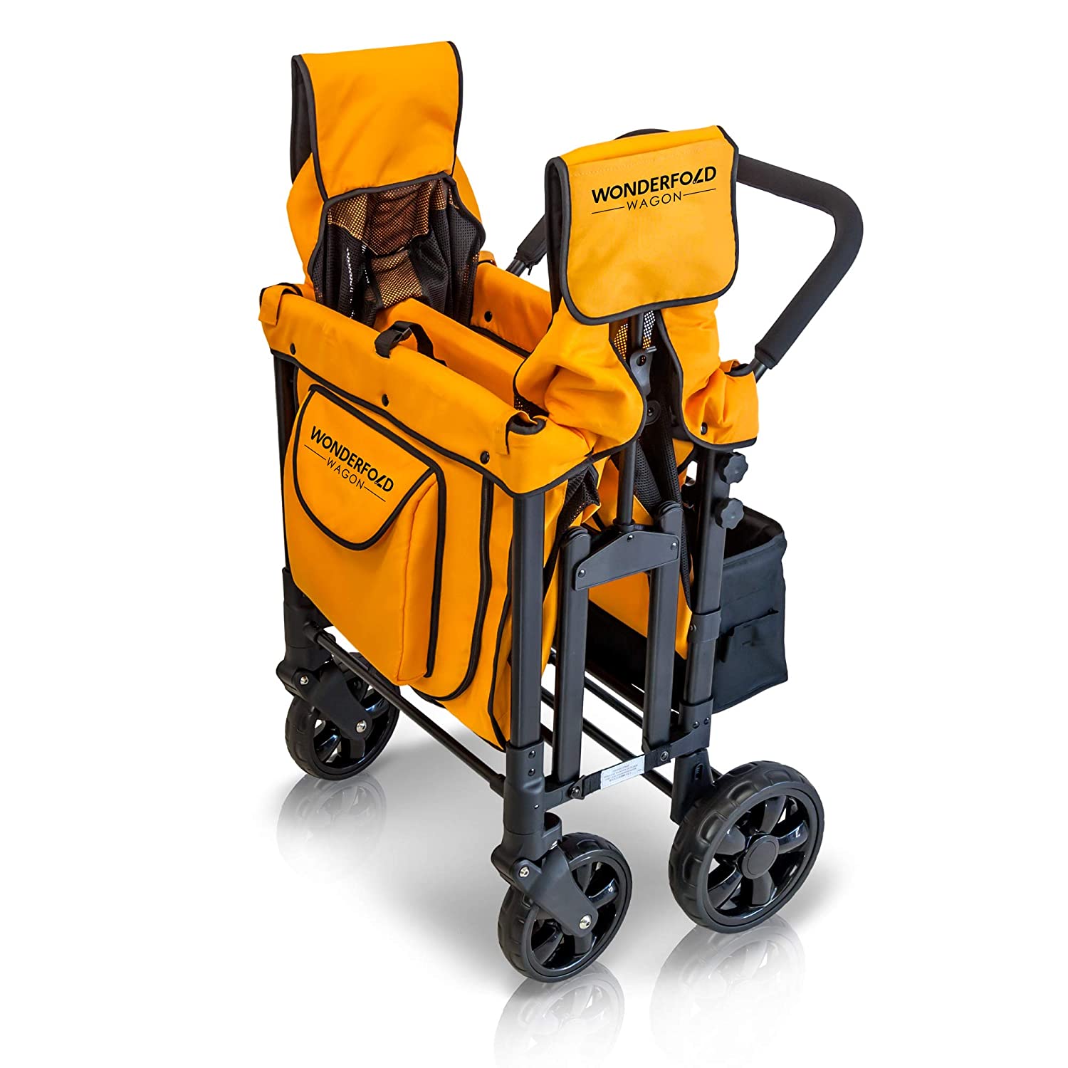 WonderFold W4 Elite Push/Pull 4-Passenger Quad Stroller Wagon Orange New