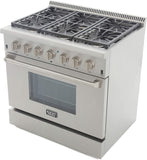 Kucht Professional 36 in. 5.2 cu ft. Natural Gas Range with Silver Knobs - KRG3618U-S