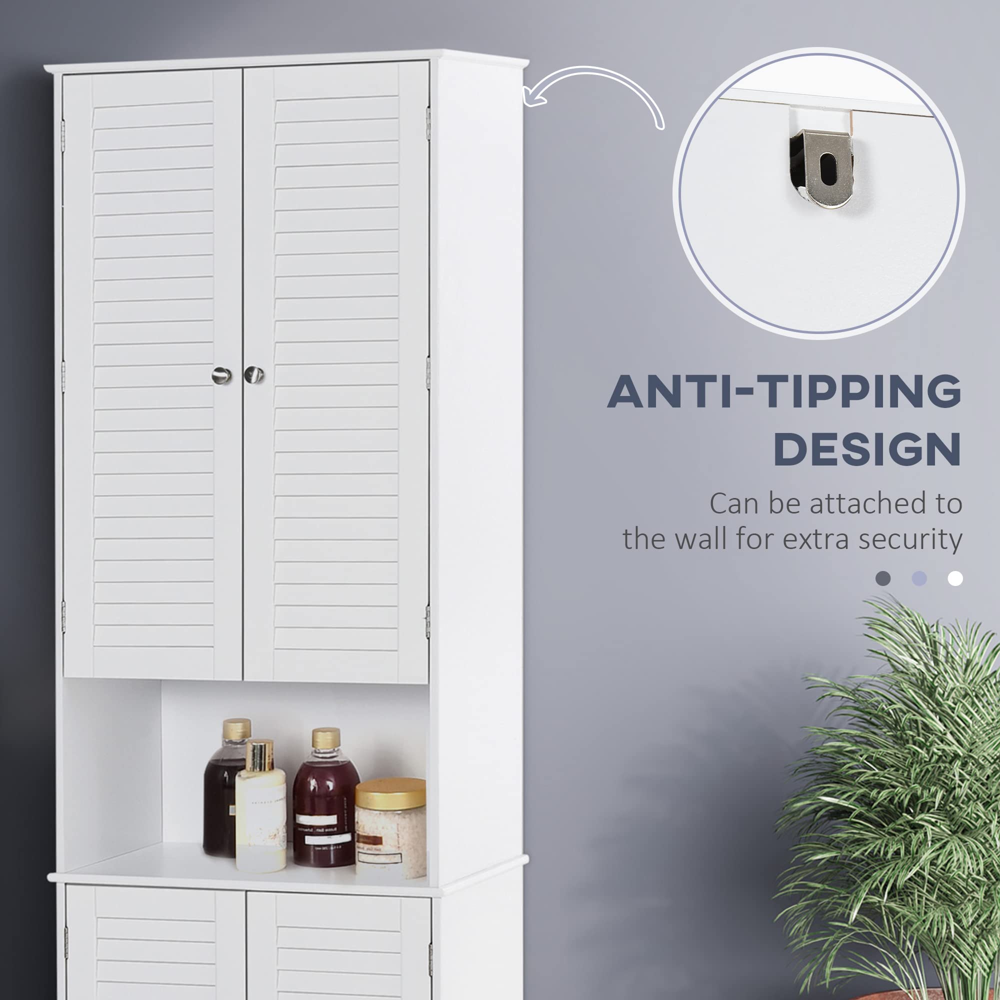 HomCom Tall Narrow Bathroom Storage Cabinet with Doors and Shelf Adjustability - B08BCH9T6H-1