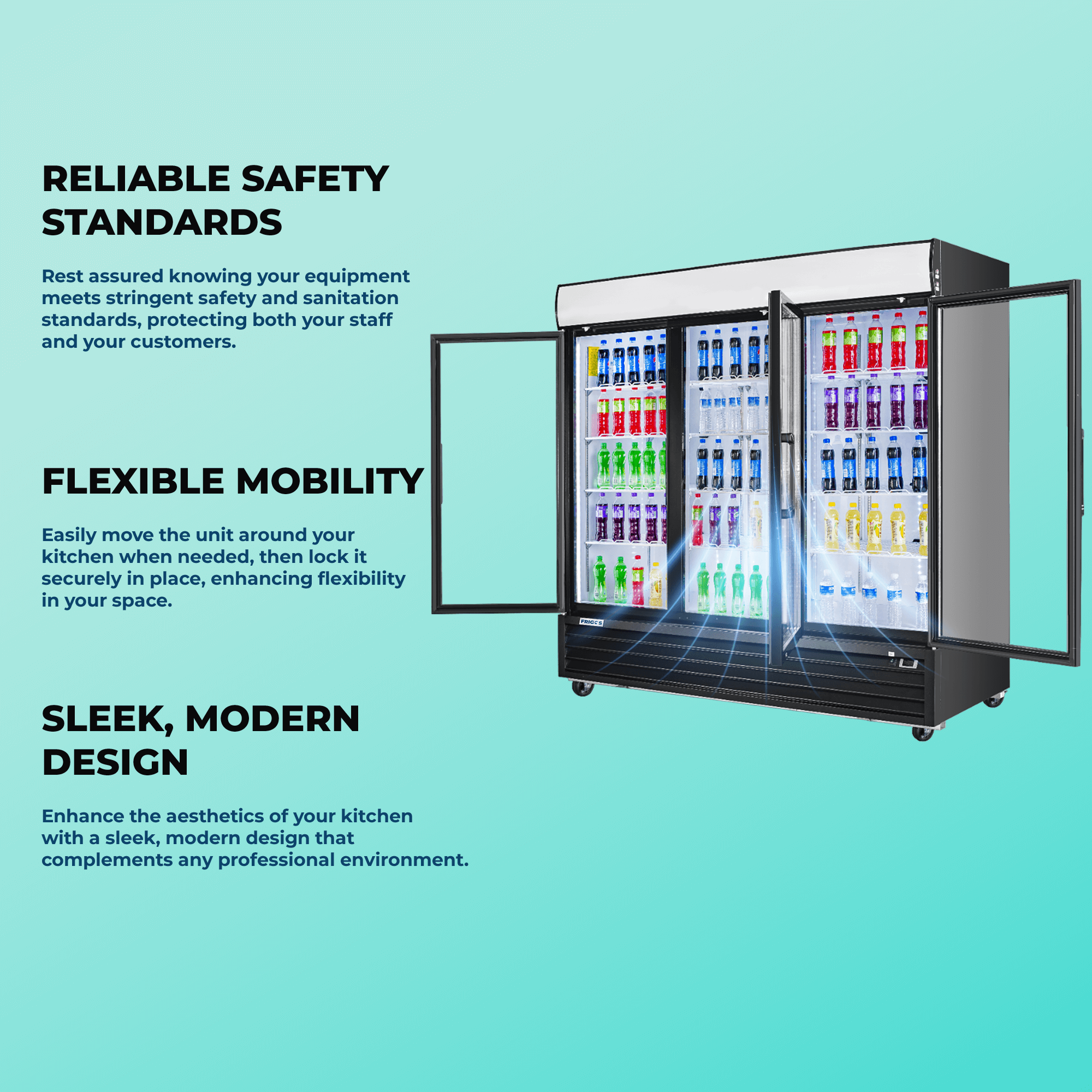 Frigos 80" Merchandising Refrigerator, 3 Glass Doors, LED Lighting - FG-MR-3D-G