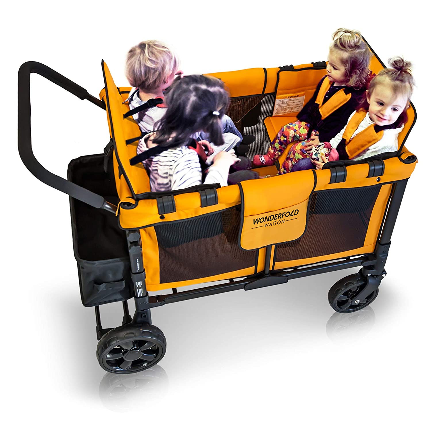 WonderFold W4 Elite Push/Pull 4-Passenger Quad Stroller Wagon Orange New