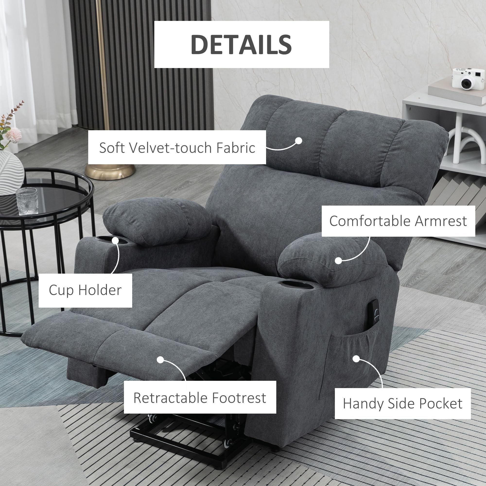 HomCom Electric Power Lift Chair Recliners for Elderly, Oversized Living Room Recliner Chair - B0CL3RYV4P-1