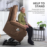 HomCom Lift Recliner Chair, Ergonomic Massage Chair with 4 Positions and Heating, Fabric Overstuffed Living Room Chairs with Side Pockets, Dark Brown - B0CTY2JHYZ-1