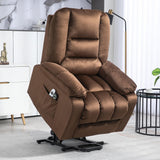 HomCom Lift Recliner Chair, Ergonomic Massage Chair with 4 Positions and Heating, Fabric Overstuffed Living Room Chairs with Side Pockets, Dark Brown - B0CTY2JHYZ-1