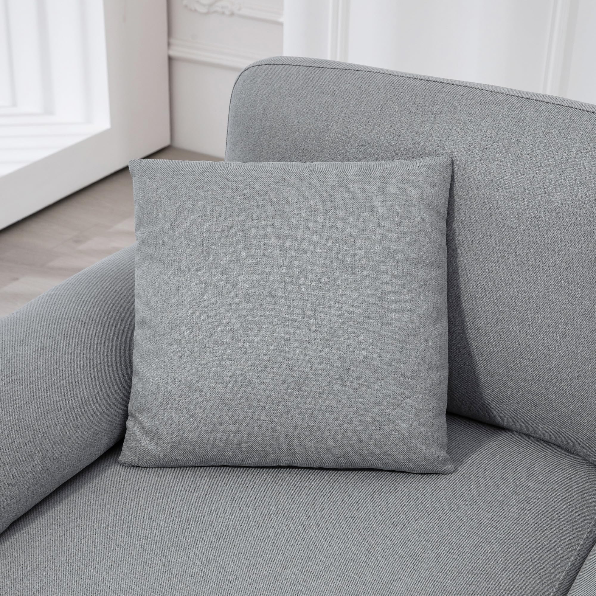 HomCom Fabric Sectional Couch with Reversible Sleeper Sofa, Modern L Shaped Sectional Sofa with Pillows, Wooden Legs for Living Room, Apartment and Office, Gray - B0CVX1N2B8