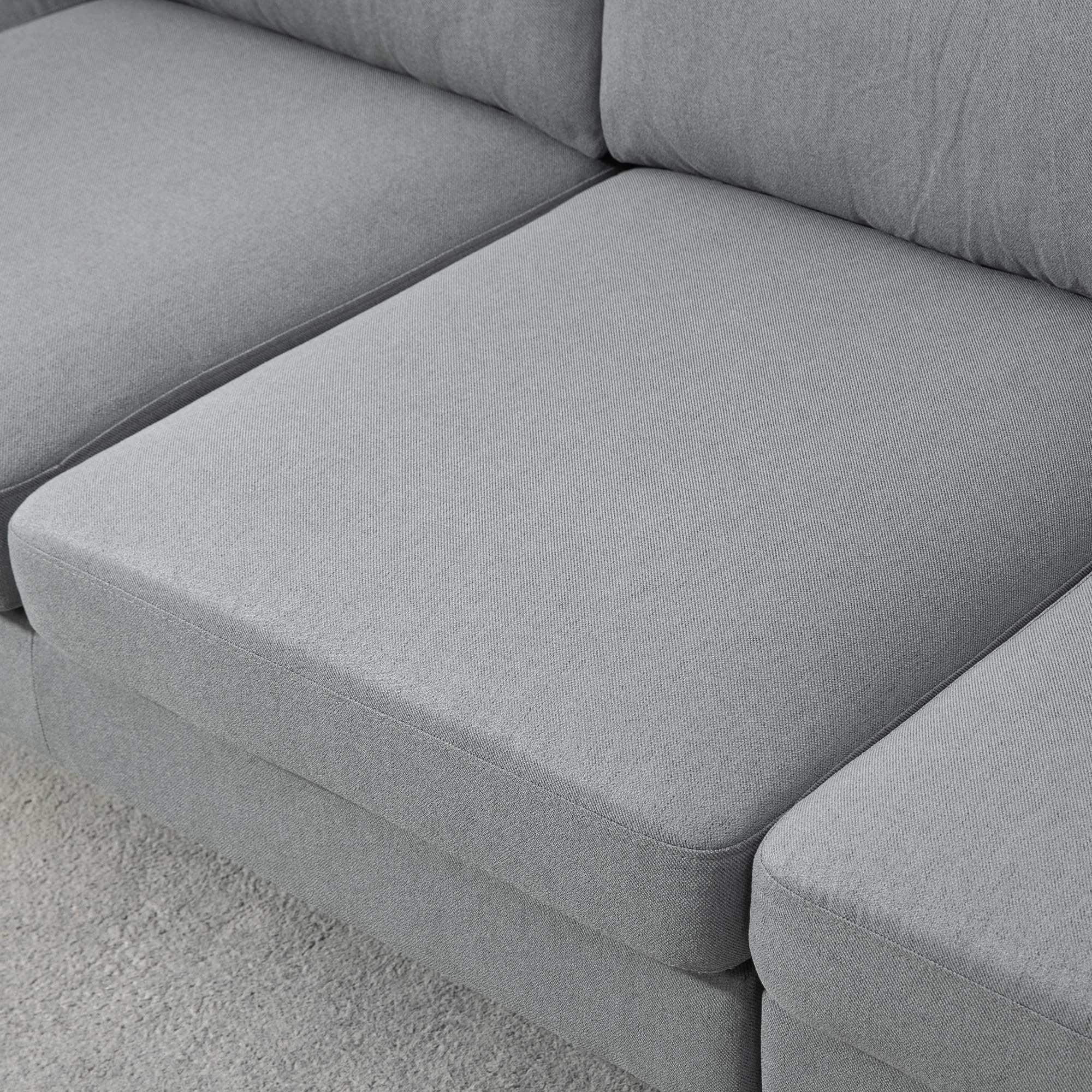 HomCom Fabric Sectional Couch with Reversible Sleeper Sofa, Modern L Shaped Sectional Sofa with Pillows, Wooden Legs for Living Room, Apartment and Office, Gray - B0CVX1N2B8
