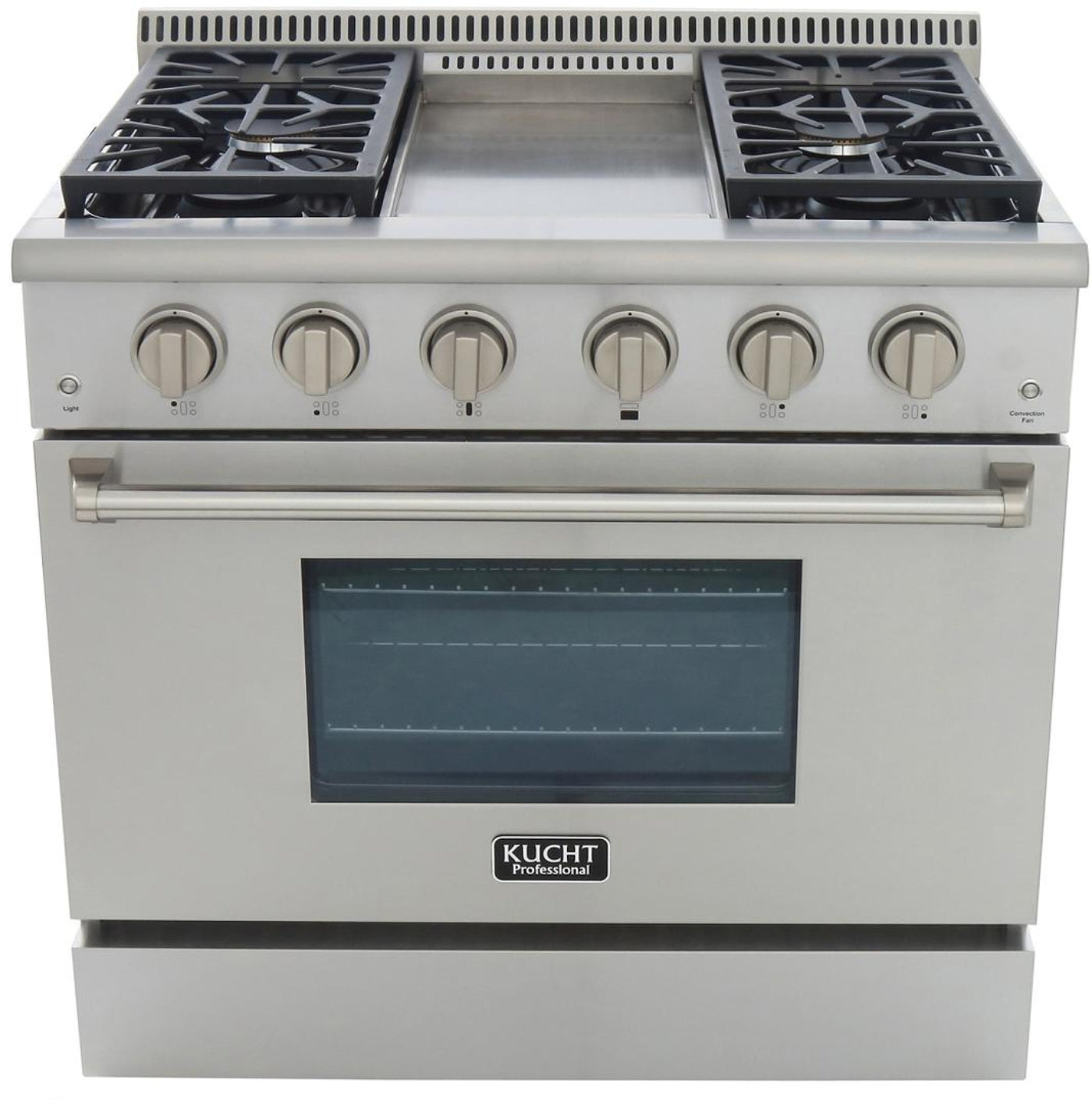 Kucht Professional 36 in. 5.2 cu ft. Natural Gas Range with Griddle and Silver Knobs -KRG3609U-S