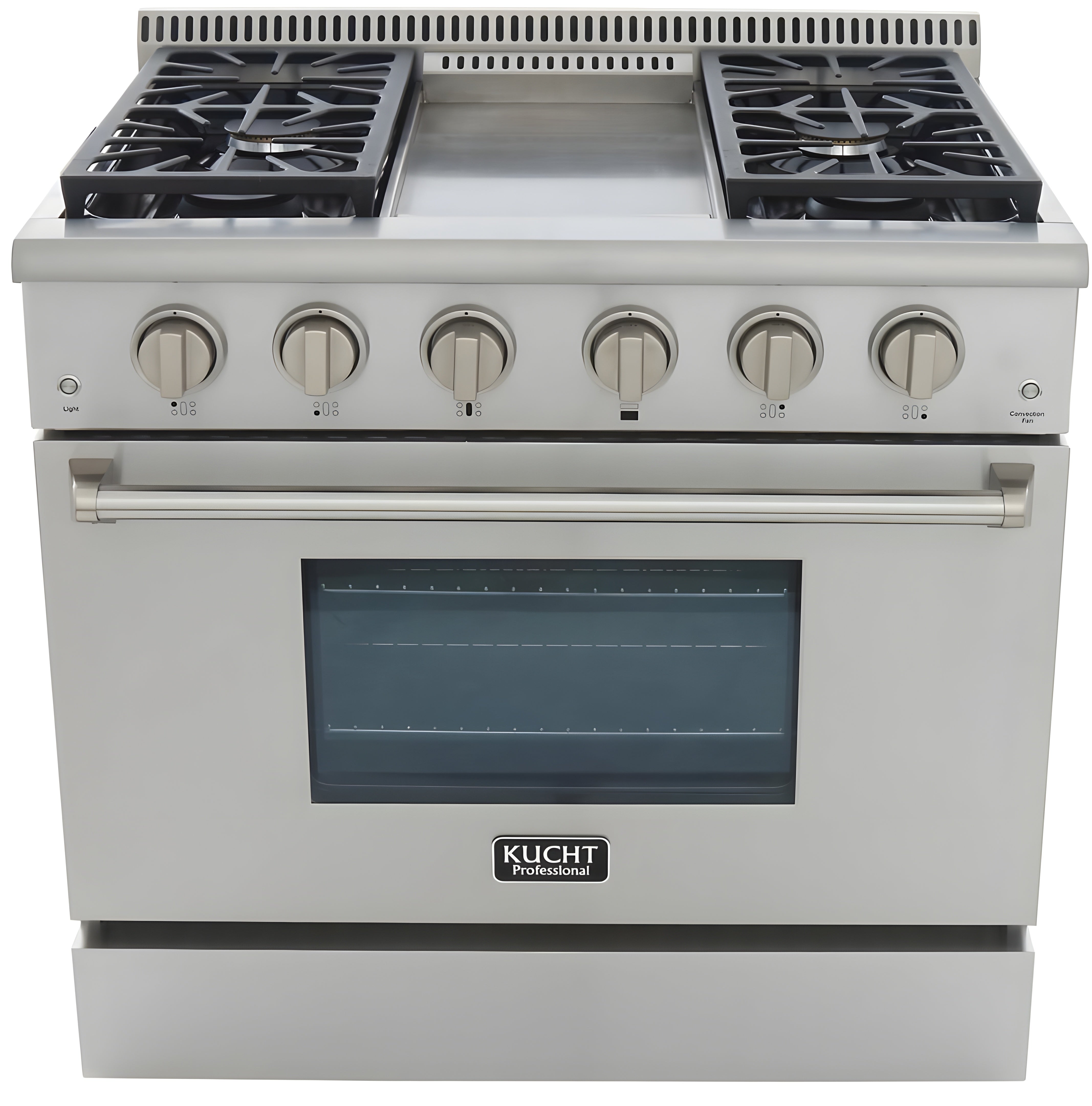 Kucht Professional 36 in. 5.2 cu ft. Propane Gas Range with Griddle and Silver Knobs - KRG3609U/LP-S