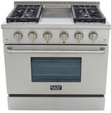 Kucht Professional 36 in. 5.2 cu ft. Natural Gas Range with Griddle and Silver Knobs -KRG3609U-S